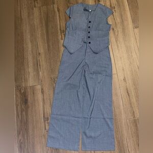 Women's Blue wide leg pant and button up top set